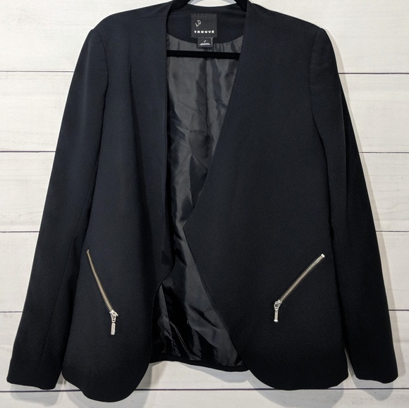 Trouve Jackets & Blazers - Trouve Black Drape Front Jacket Large E8
